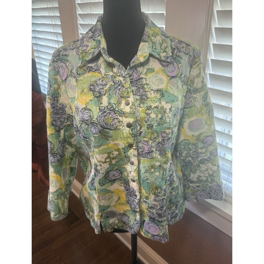 Christopher & Banks Stretch Cotton Spandex Spring Print Purple & Green Blazer. M